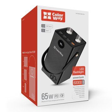 Внешний аккумулятор (павербанк) ColorWay 60000 mAh Powerful Black (CW-PB600LPA5BK-PDD) 628207ua фото