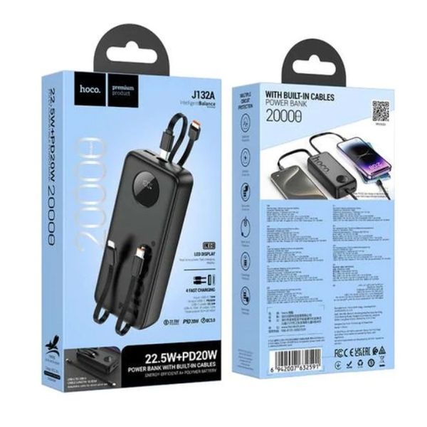 Зовнішній акумулятор (павербанк) Hoco J132A Sabio 20000mAh 20W Black 627186ua фото