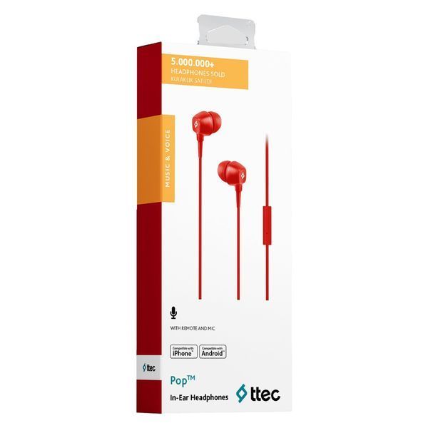 Навушники з мікрофоном Ttec Pop Red (2KMM13K) 579559ua фото