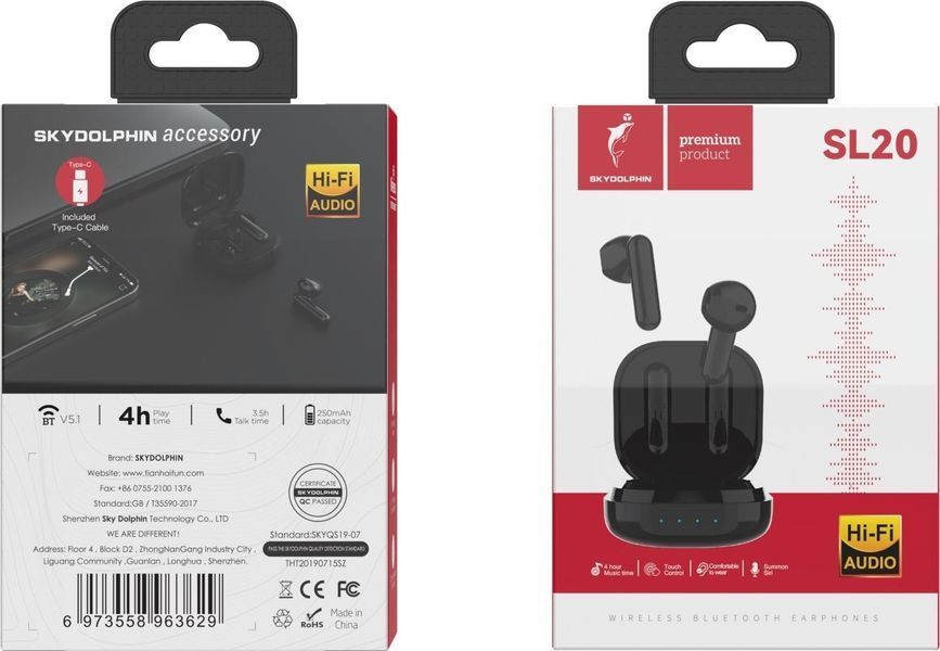 Наушники TWS SkyDolphin SL20 Black (SDBTE-000184) 579274ua фото