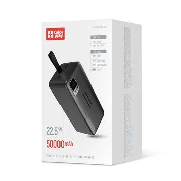 Внешний аккумулятор (павербанк) ColorWay Digital Display 50000mAh Black (CW-PB500LPC5BK-PDD) 628209ua фото