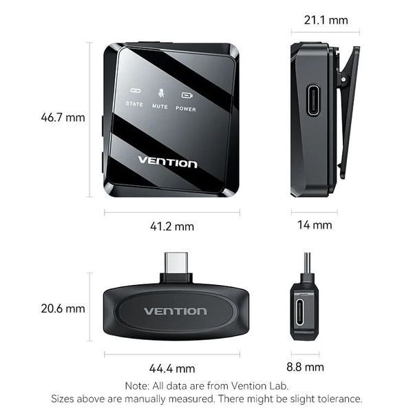 Мікрофонна радіосистема для смартфона Vention USB-C 2-Pack Wireless Lavalier Black (NCBB0) 623212ua фото