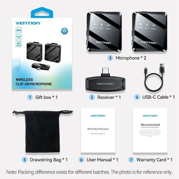 Мікрофонна радіосистема для смартфона Vention USB-C 2-Pack Wireless Lavalier Black (NCBB0) 623212ua фото