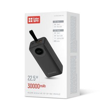 Внешний аккумулятор (павербанк) ColorWay EnergyPlus 30000mAh Black (CW-PB300LPB4BK-PDD) 628210ua фото