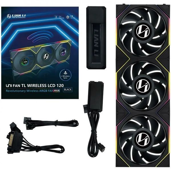 Вентилятор Lian Li Uni Fan TL120 LCD Wireless 3-pack Black (G99.12TLLCD1W3B.00) 585370 фото