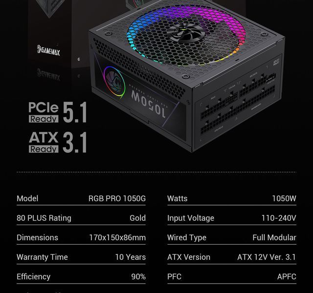 Блок питания GameMax RGB Pro 1050G 627795ua фото
