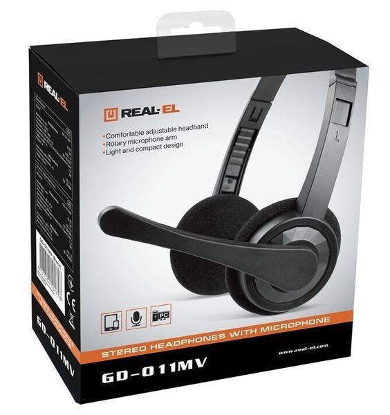 Навушники з мікрофоном Real-El GD-011MV Black (EL124100022) 579468ua фото