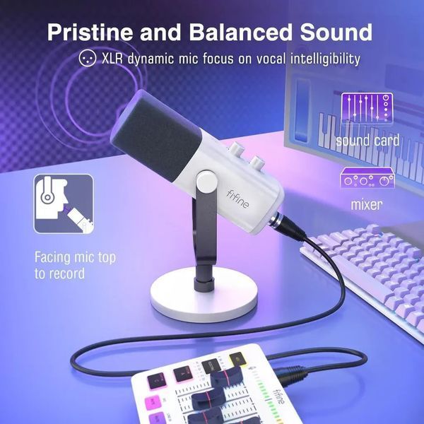 Микрофон студийный/ для стриминга, подкастов Fifine AmpliGame AM8 White 568744ua фото