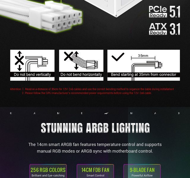 Блок живлення GameMax RGB Pro 1050G WH 627796ua фото