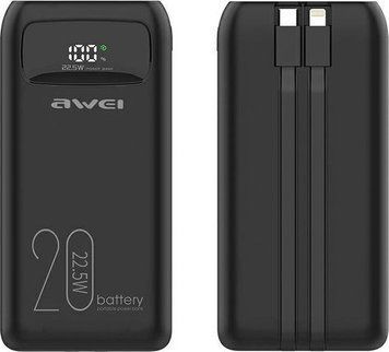Внешний аккумулятор (павербанк) Awei P169K 20000mAh Black 619614 фото