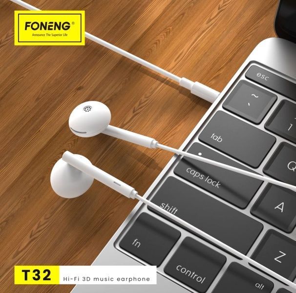 Навушники з мікрофоном Foneng T32 White (T32-E-3DM) 579380ua фото
