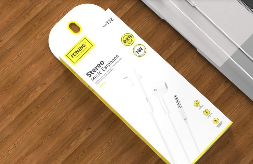 Навушники з мікрофоном Foneng T32 White (T32-E-3DM) 579380ua фото