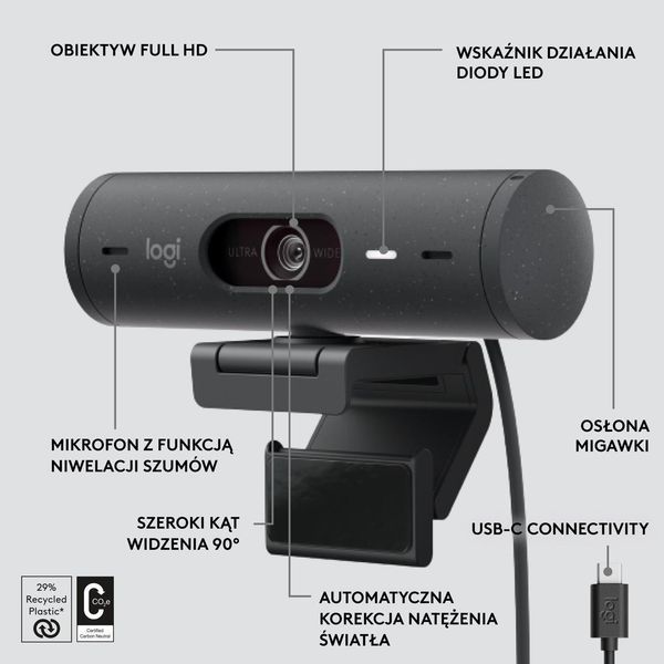 Веб-камера Logitech Brio 500 Graphite (960-001422) 437563ua фото