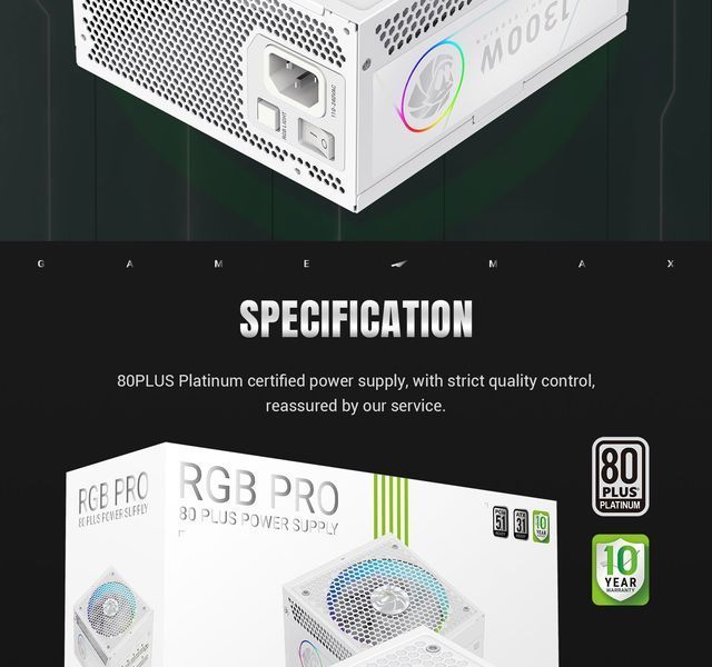 Блок питания GameMax RGB Pro 1300P WH 627798ua фото