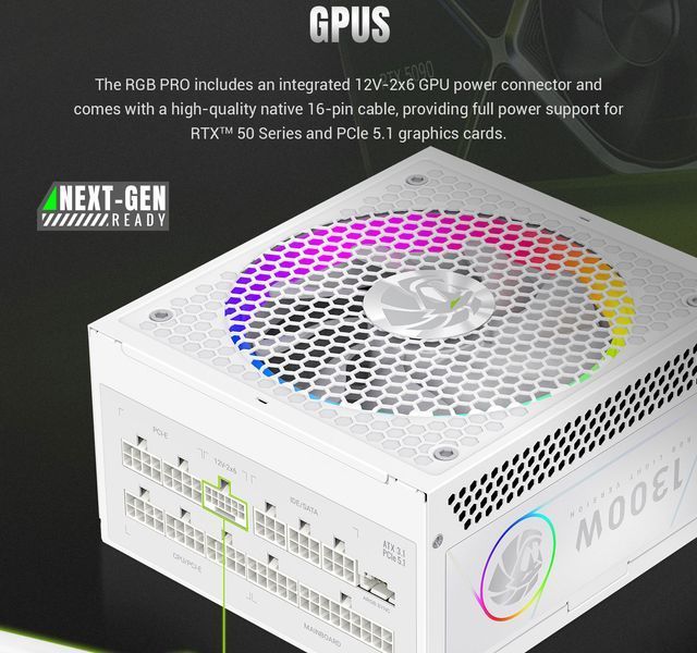 Блок питания GameMax RGB Pro 1300P WH 627798ua фото