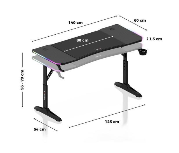 Геймерський ігровий стіл Huzaro Hero 3.6 RGB Black 618112 фото