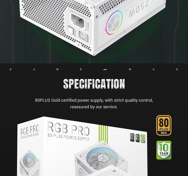 Блок живлення GameMax RGB Pro 750G WH 627800ua фото