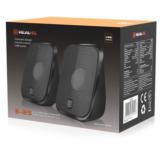 Акустические колонки Real-El S-25 USB Black (EL121100022) 622567ua фото