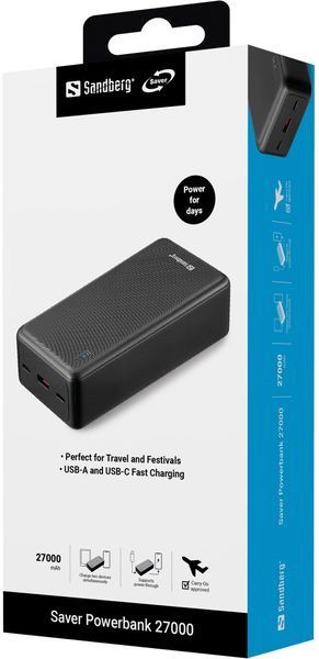 Зовнішній акумулятор (павербанк) Sandberg Saver Powerbank 27000mAh Black (320-43) 619747 фото