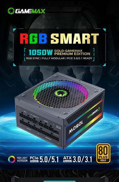 Блок живлення GameMax RGB1050 Pro BK (ATX 3.0 PCIE 5.0) 627803ua фото