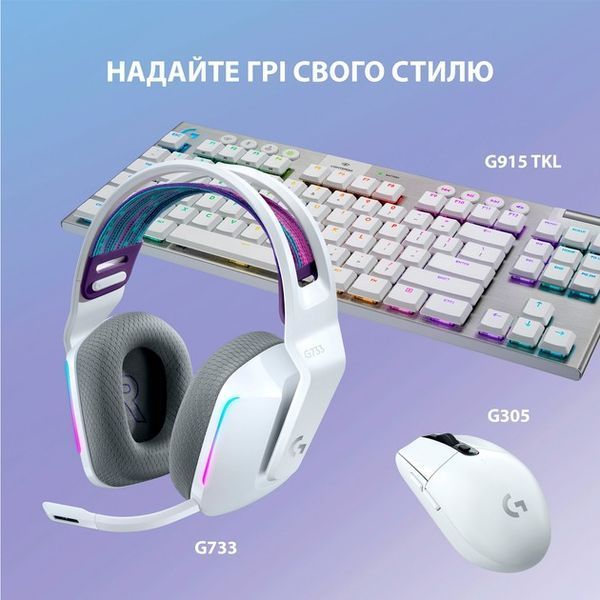 Навушники з мікрофоном Logitech G733 Lightspeed Wireless RGB White (981-000883) 326435 фото