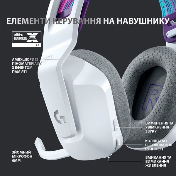 Навушники з мікрофоном Logitech G733 Lightspeed Wireless RGB White (981-000883) 326435 фото