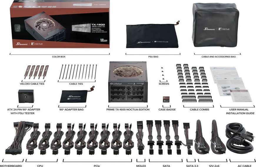 Блок живлення SeaSonic Prime TX-1600 Noctua Edition (SSR-1600TR2-NE) 589845 фото