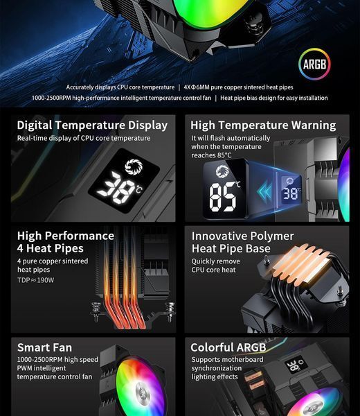Повітряне охолодження GameMax Gamma 90 Digital BK 630766ua фото