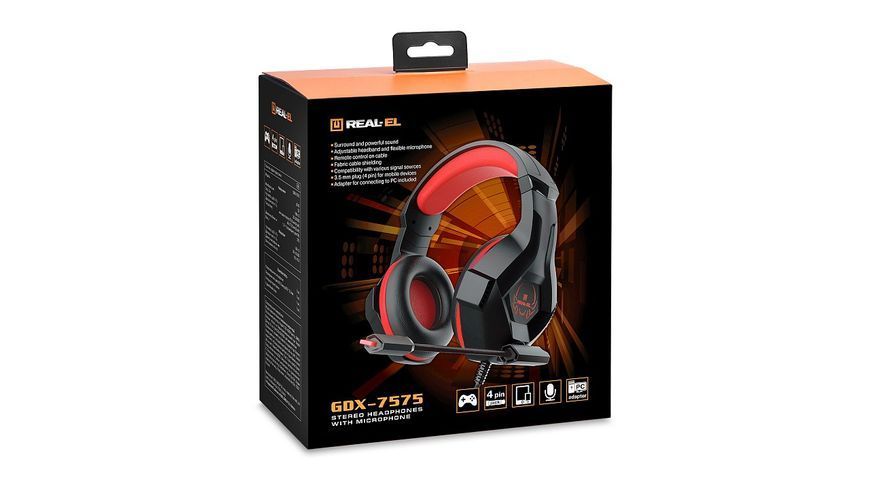 Наушники с микрофоном Real-El GDX-7575 Black/Red (EL124100042) 579479ua фото