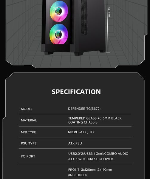 Корпус GameMax Defender TG Black 628296ua фото