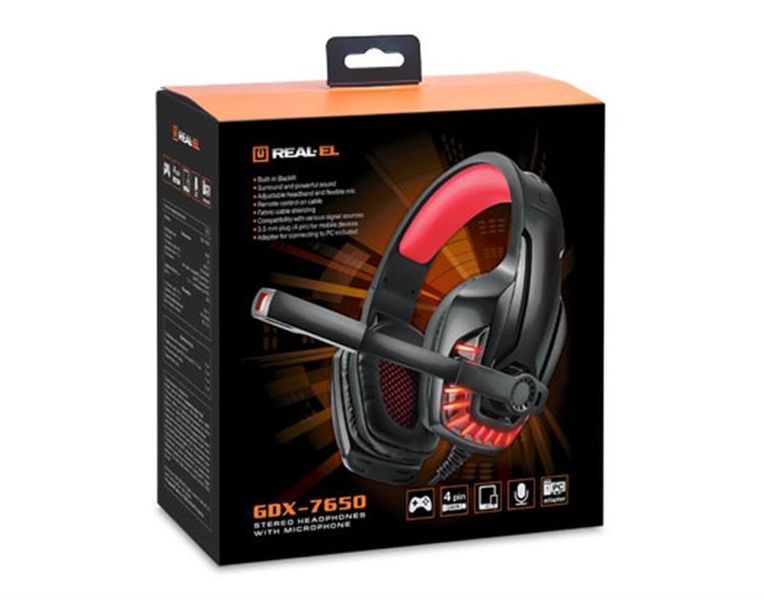 Навушники з мікрофоном Real-El GDX-7650 Black-Red (EL124100043) 579483ua фото