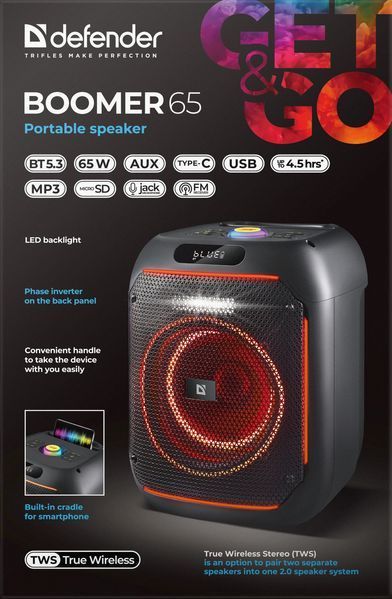Портативная колонка Defender Boomer 65 Black 621265 фото